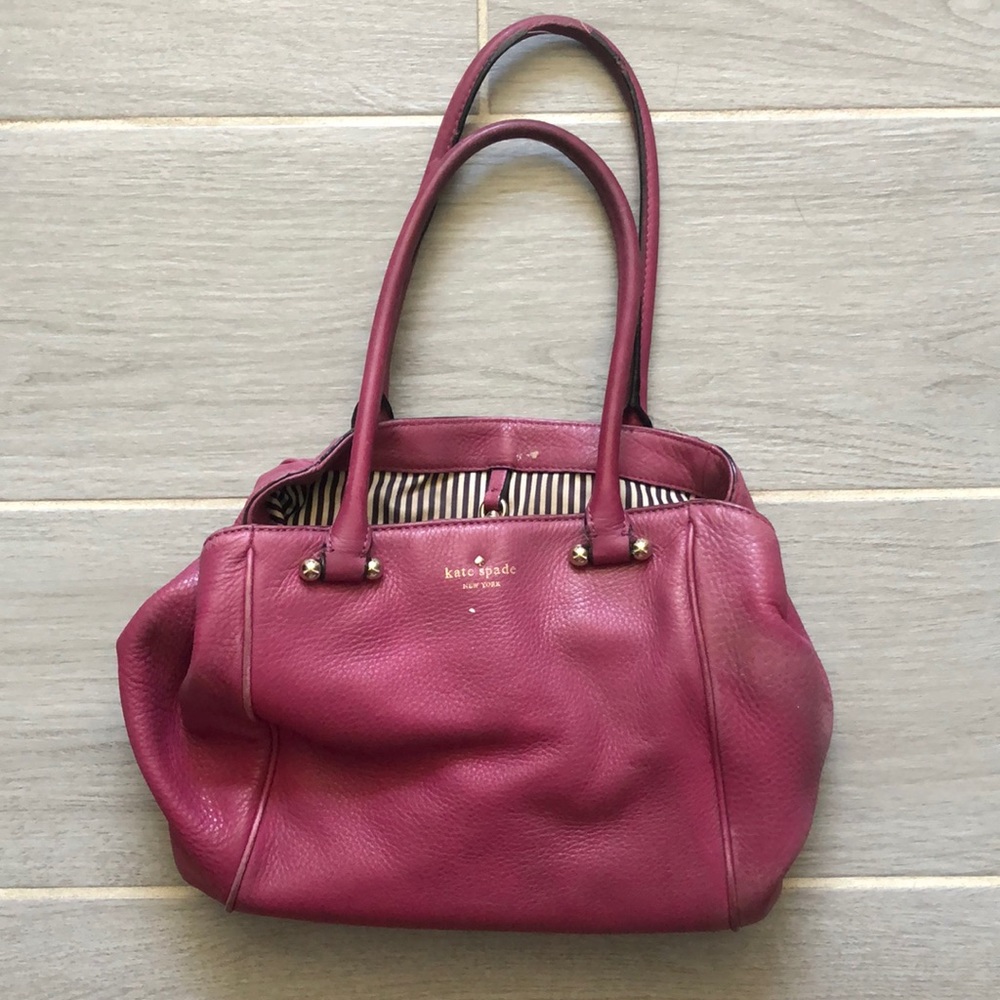 Kate Spade maroon tote with white & black, used